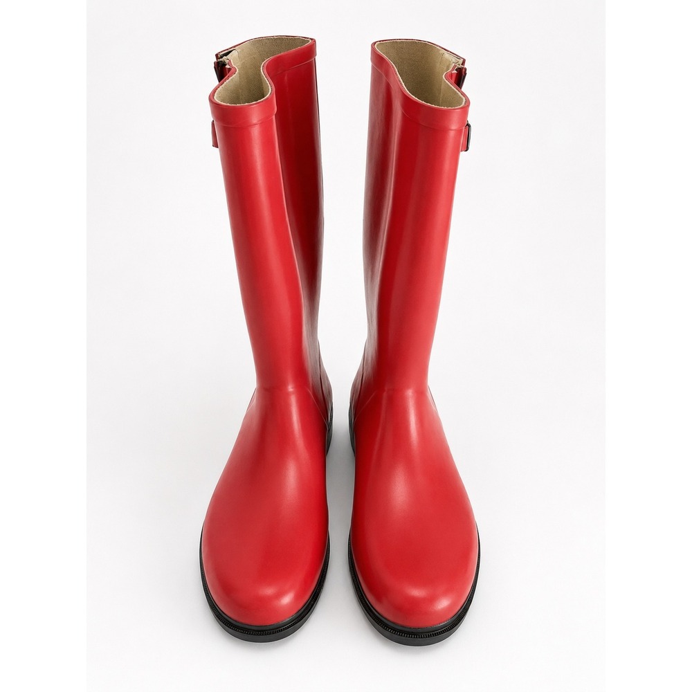 Target Womens Red Rubber Rain Boots Tall Waterproof Garden Shoes Size 9 Lug Sole - Picture 1 of 4